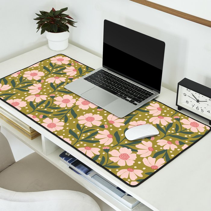 Pink and Green Floral Dream  Desk Mat Gallery Image 2