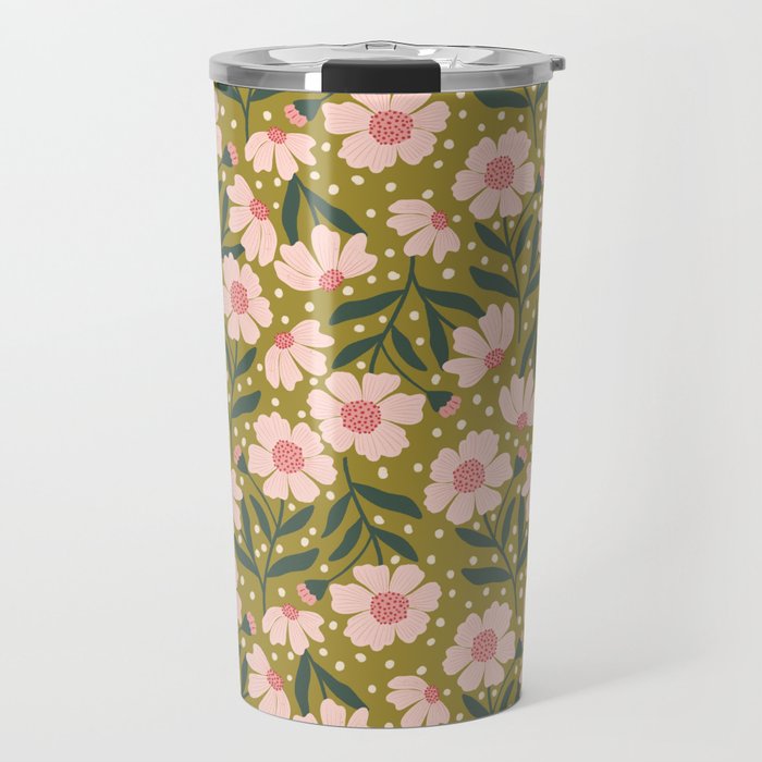 Pink and Green Floral Dream  Travel Mug Gallery Image 1
