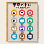 Tokyo subway map print. City metro alphabet poster, japan underground print, japanese city wall art. Serving Tray Gallery Image 1