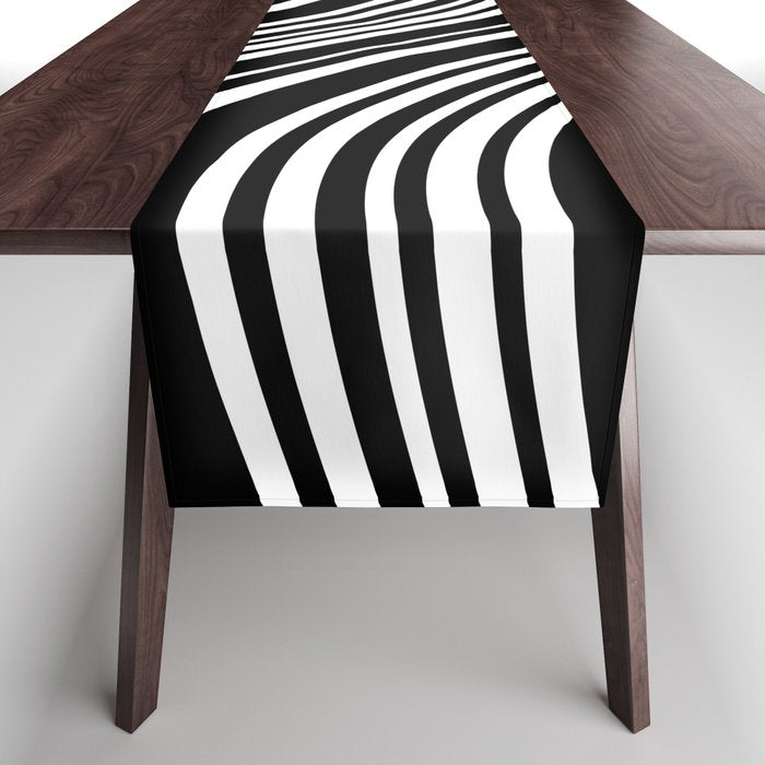 Wavy Stripes XLI - Black and White Table Runner Gallery Image 1