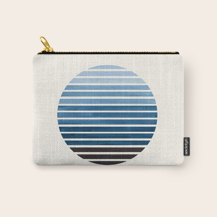 Green Blue Mid Century Modern Minimalist Scandinavian Colorful Stripes Geometric Pattern Round Circl Carry All Pouch Gallery Image 1