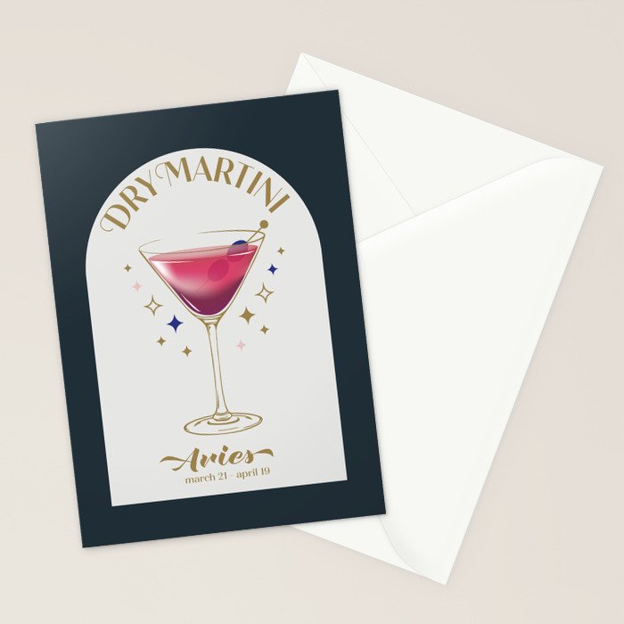 Dry Martini Cocktail Zodiac Sign Stationery Card Gallery Image 2
