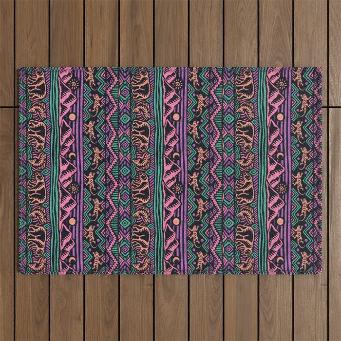 Mangatsika Mountain Stripe - Peach, Teal, Purple Outdoor Rug Gallery Image 1