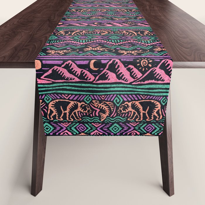 Mangatsika Mountain Stripe - Peach, Teal, Purple Table Runner Gallery Image 1
