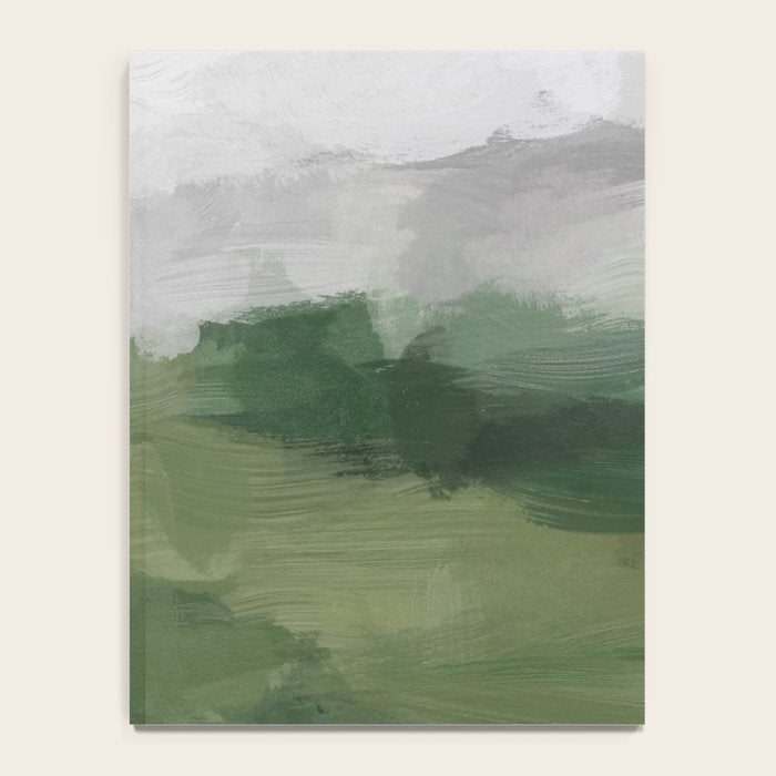 Green Mountain - Valley Hills Gray Sky Grass Plants Abstract Nature Painting Art Print Wall Decor Notebook Gallery Image 4