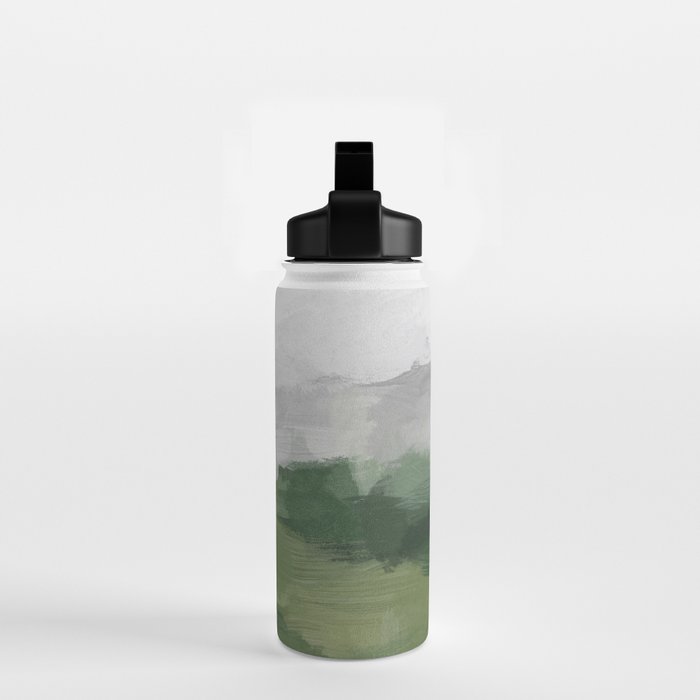 Green Mountain - Valley Hills Gray Sky Grass Plants Abstract Nature Painting Art Print Wall Decor Water Bottle Gallery Image 2