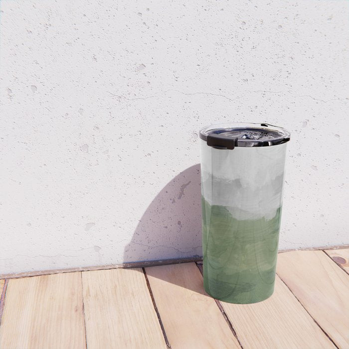 Green Mountain - Valley Hills Gray Sky Grass Plants Abstract Nature Painting Art Print Wall Decor Travel Mug Gallery Image 4