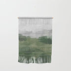Green Mountain - Valley Hills Gray Sky Grass Plants Abstract Nature Painting Art Print Wall Decor Wall Hanging Gallery Image 1