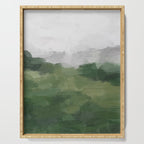 Green Mountain - Valley Hills Gray Sky Grass Plants Abstract Nature Painting Art Print Wall Decor Serving Tray Gallery Image 1