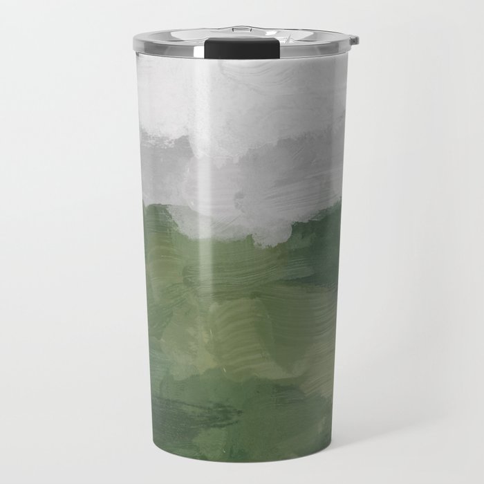 Green Mountain - Valley Hills Gray Sky Grass Plants Abstract Nature Painting Art Print Wall Decor Travel Mug Gallery Image 1