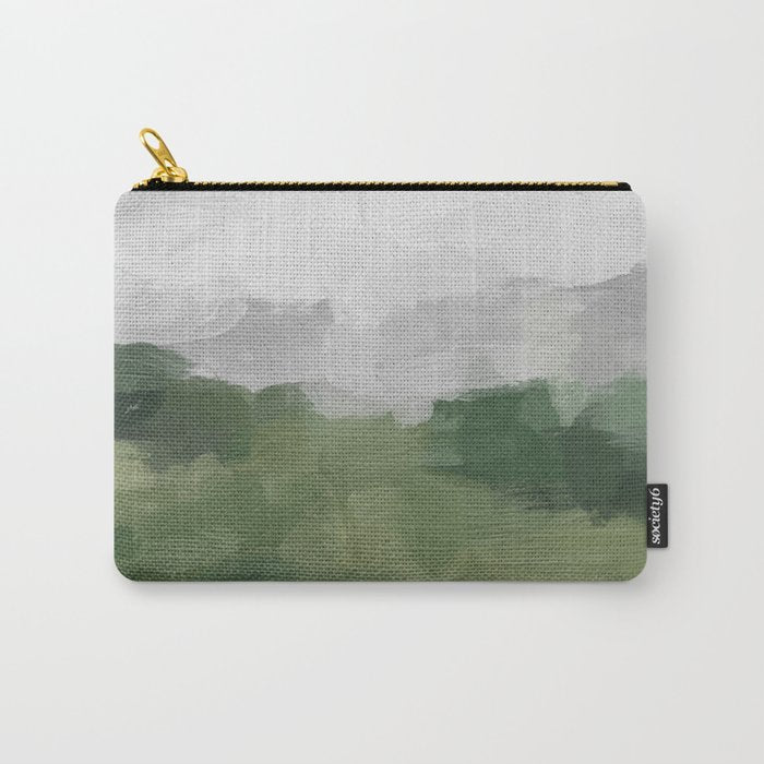Green Mountain - Valley Hills Gray Sky Grass Plants Abstract Nature Painting Art Print Wall Decor Carry All Pouch Gallery Image 1