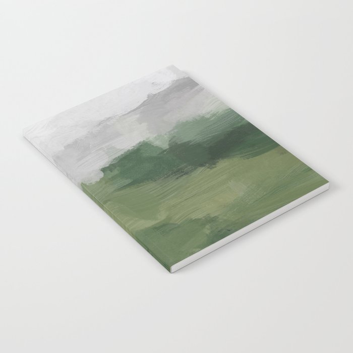 Green Mountain - Valley Hills Gray Sky Grass Plants Abstract Nature Painting Art Print Wall Decor Notebook Gallery Image 2
