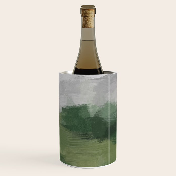 Green Mountain - Valley Hills Gray Sky Grass Plants Abstract Nature Painting Art Print Wall Decor Wine Chiller Gallery Image 3