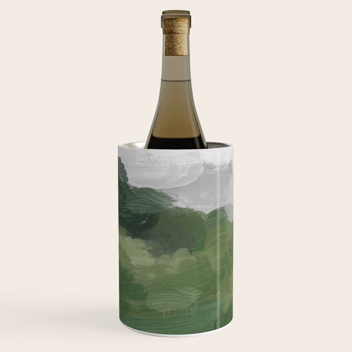 Green Mountain - Valley Hills Gray Sky Grass Plants Abstract Nature Painting Art Print Wall Decor Wine Chiller Gallery Image 2
