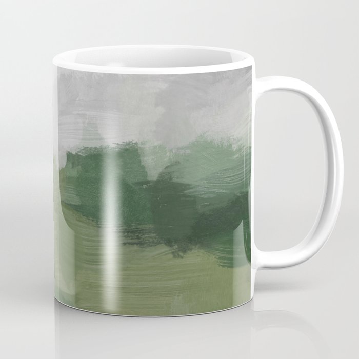 Green Mountain - Valley Hills Gray Sky Grass Plants Abstract Nature Painting Art Print Wall Decor Coffee Mug Gallery Image 1