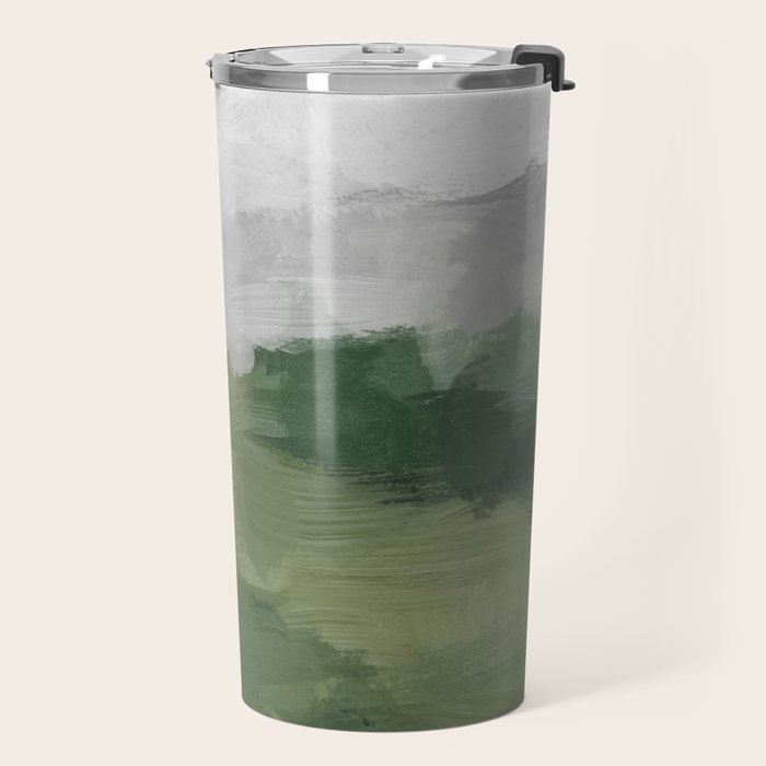 Green Mountain - Valley Hills Gray Sky Grass Plants Abstract Nature Painting Art Print Wall Decor Travel Mug Gallery Image 2