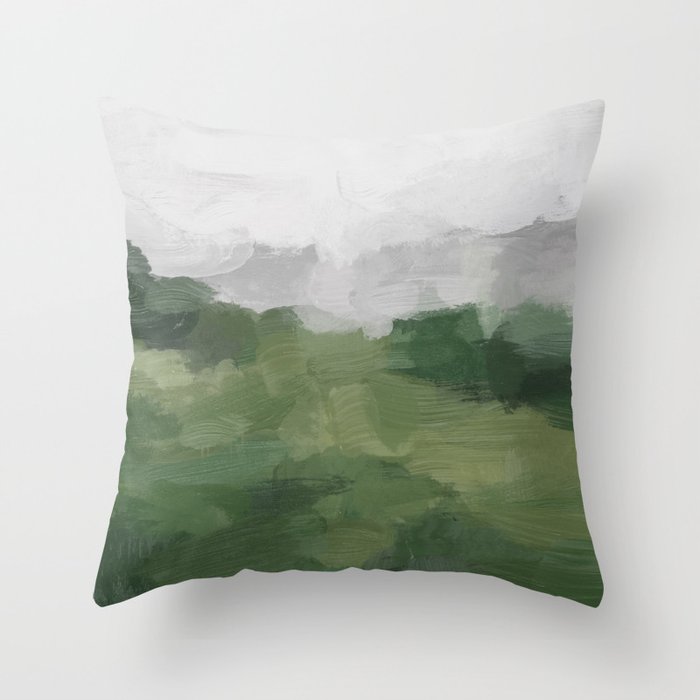 Green Mountain - Valley Hills Gray Sky Grass Plants Abstract Nature Painting Art Print Wall Decor Throw Pillow Gallery Image 6