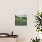 Green Mountain - Valley Hills Gray Sky Grass Plants Abstract Nature Painting Art Print Wall Decor Poster Gallery Image 2