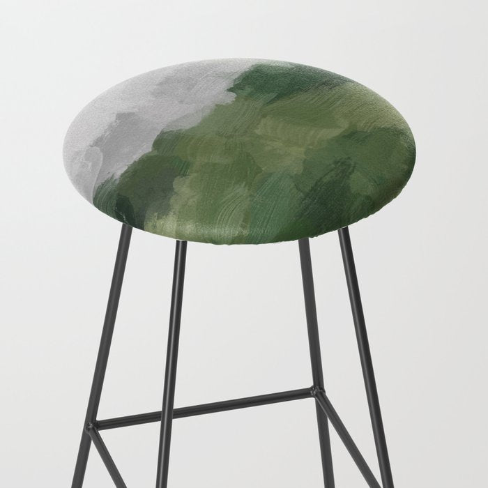 Green Mountain - Valley Hills Gray Sky Grass Plants Abstract Nature Painting Art Print Wall Decor Stool Gallery Image 2