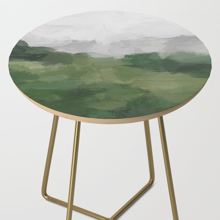 Green Mountain - Valley Hills Gray Sky Grass Plants Abstract Nature Painting Art Print Wall Decor Side Table Gallery Image 2