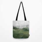 Green Mountain - Valley Hills Gray Sky Grass Plants Abstract Nature Painting Art Print Wall Decor Tote Bag Gallery Image 2