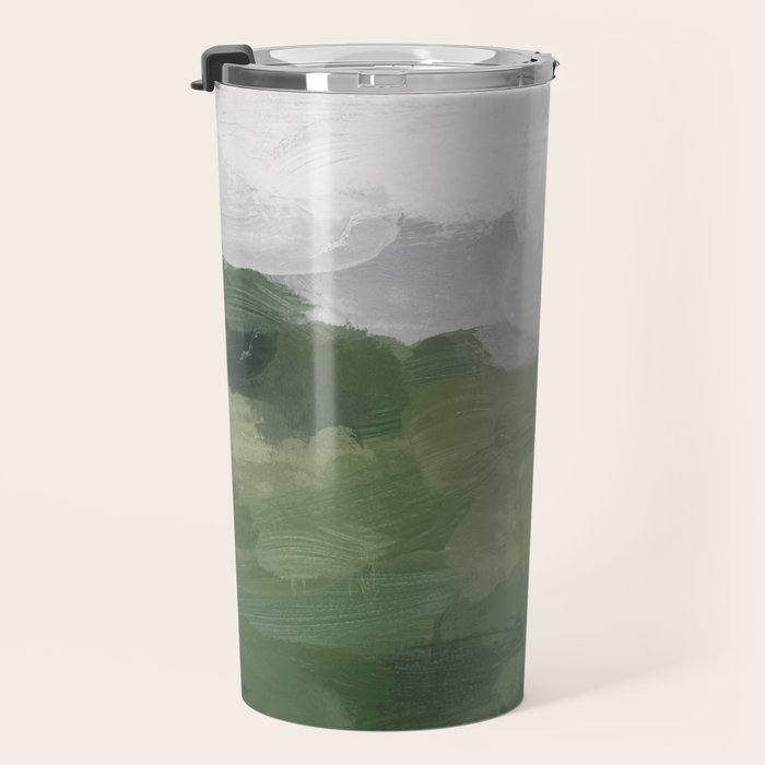 Green Mountain - Valley Hills Gray Sky Grass Plants Abstract Nature Painting Art Print Wall Decor Travel Mug Gallery Image 3