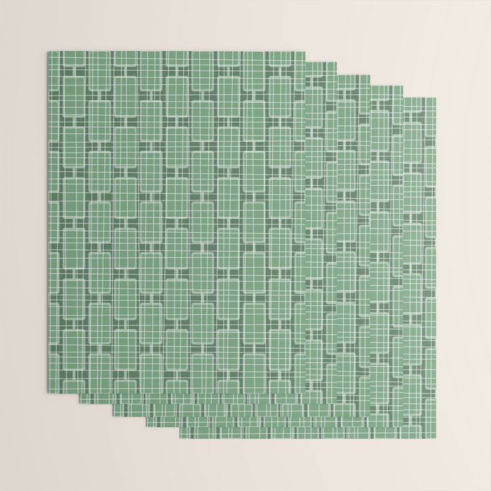 Mid Century Modern Woven Link Pattern in Green Wrapping Paper Gallery Image 3