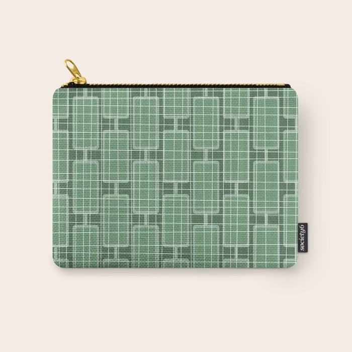 Mid Century Modern Woven Link Pattern in Green Carry All Pouch Gallery Image 1