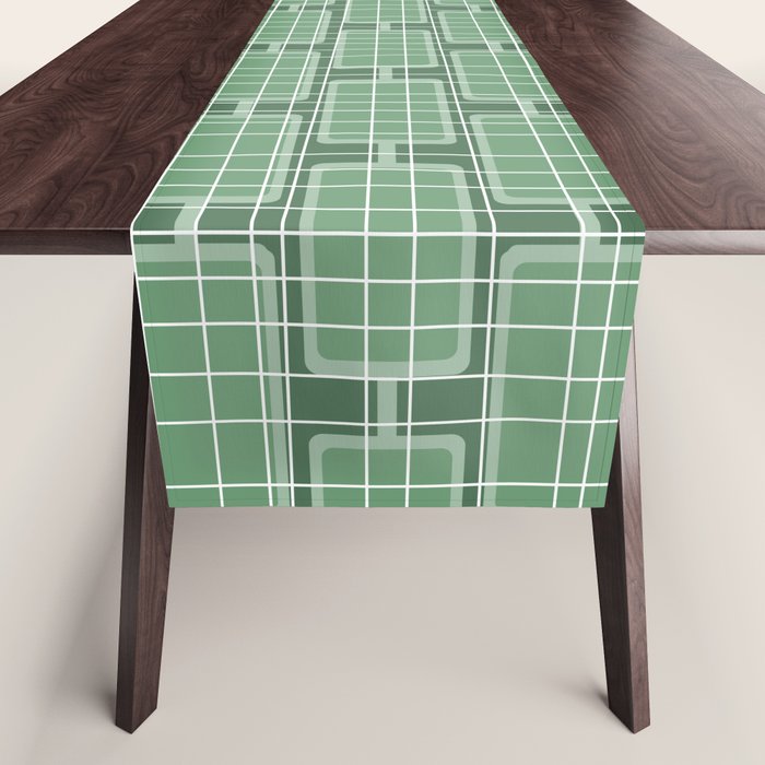 Mid Century Modern Woven Link Pattern in Green Table Runner Gallery Image 1