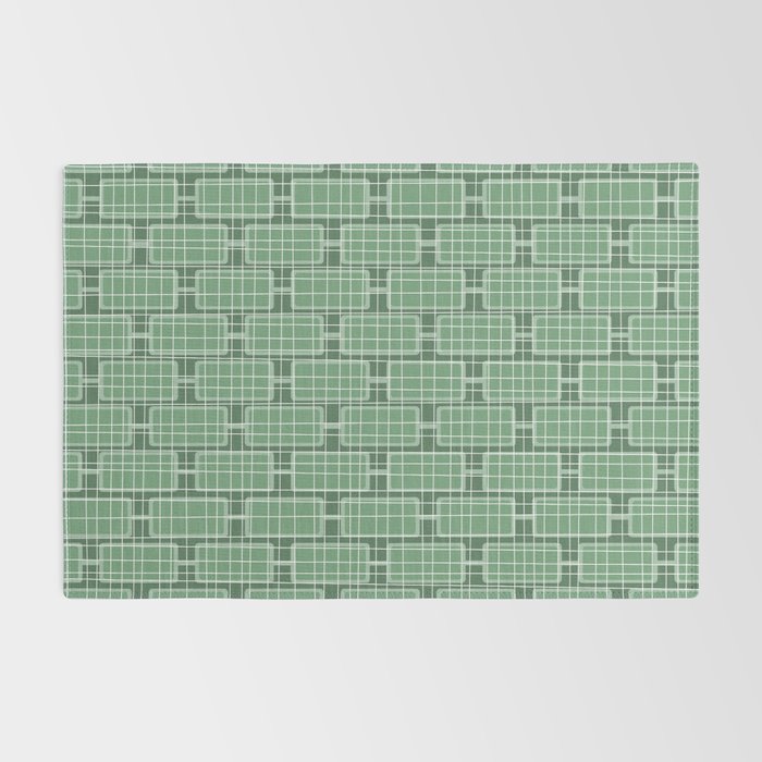 Mid Century Modern Woven Link Pattern in Green Rug Gallery Image 2