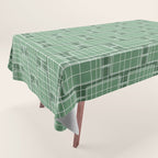 Mid Century Modern Woven Link Pattern in Green Tablecloth Gallery Image 1