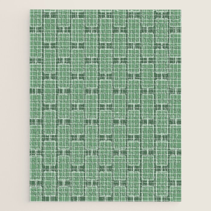 Mid Century Modern Woven Link Pattern in Green Jigsaw Puzzle Gallery Image 1