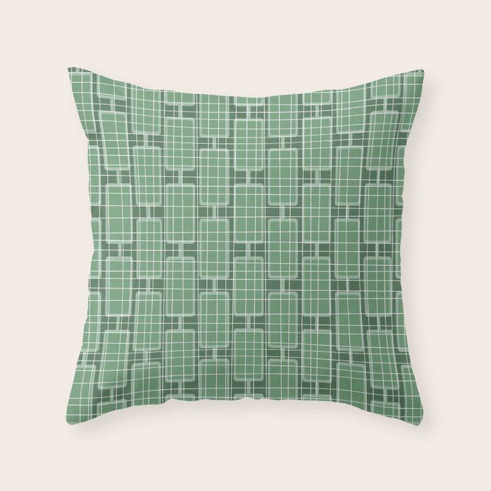 Mid Century Modern Woven Link Pattern in Green Throw Pillow Gallery Image 6