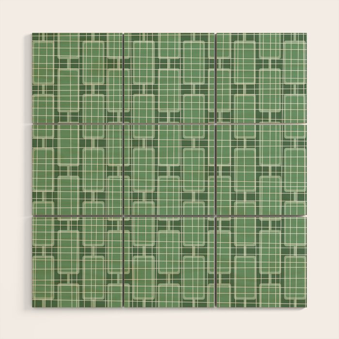 Mid Century Modern Woven Link Pattern in Green Wood Wall Art Gallery Image 1