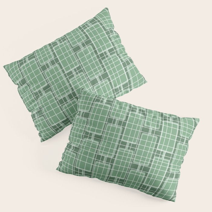 Mid Century Modern Woven Link Pattern in Green Pillow Sham Gallery Image 1