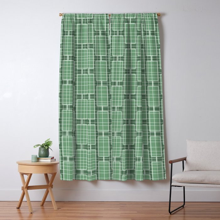 Mid Century Modern Woven Link Pattern in Green Window Curtain Gallery Image 5