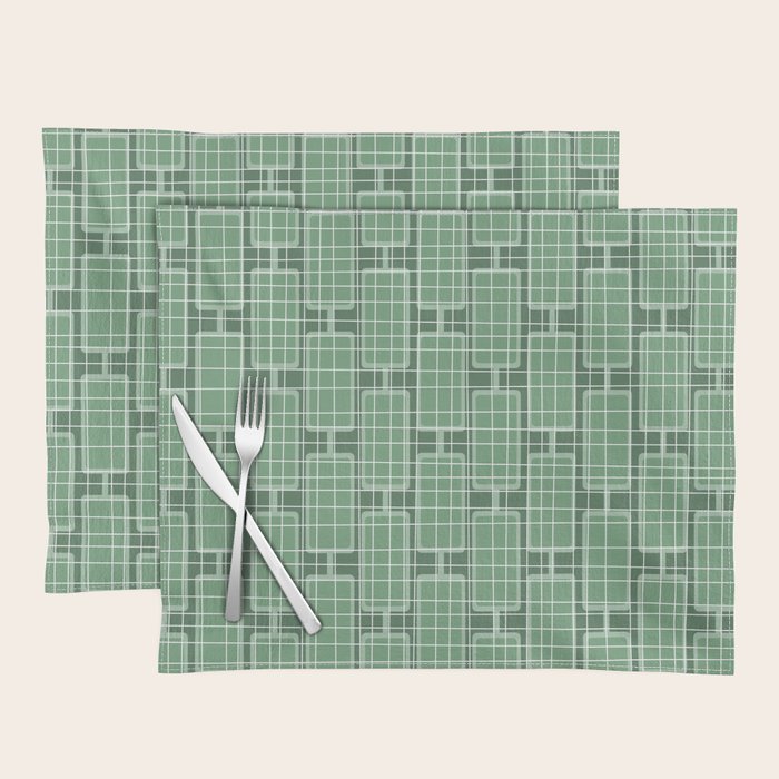 Mid Century Modern Woven Link Pattern in Green Placemat Gallery Image 1