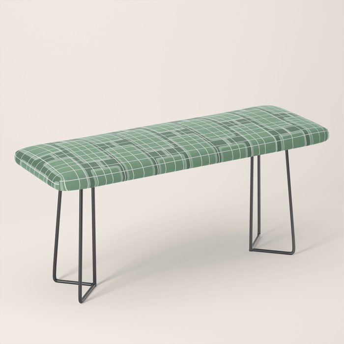 Mid Century Modern Woven Link Pattern in Green Bench Gallery Image 1