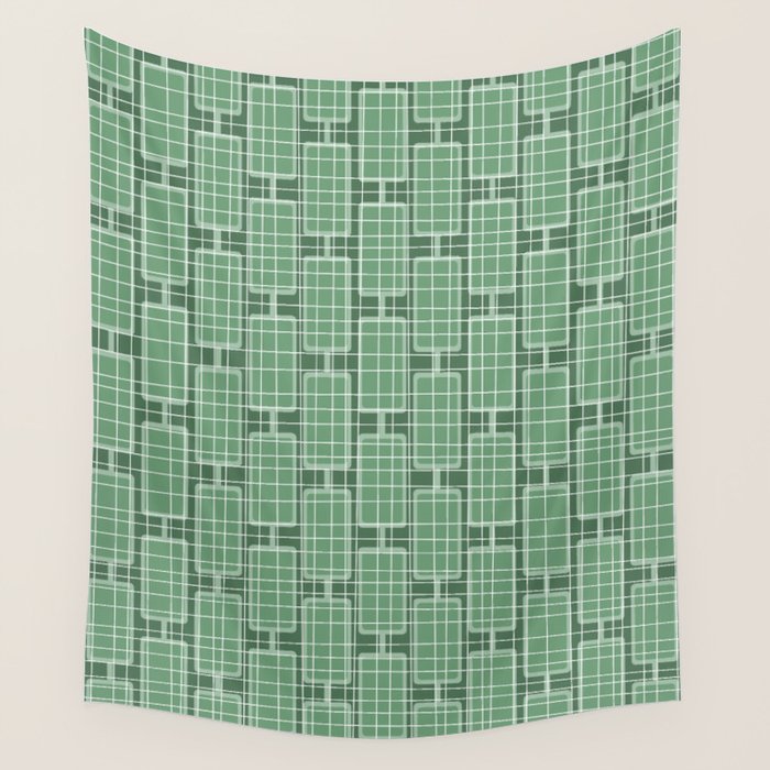 Mid Century Modern Woven Link Pattern in Green Wall Tapestry Gallery Image 4