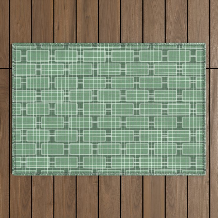Mid Century Modern Woven Link Pattern in Green Outdoor Rug Gallery Image 1