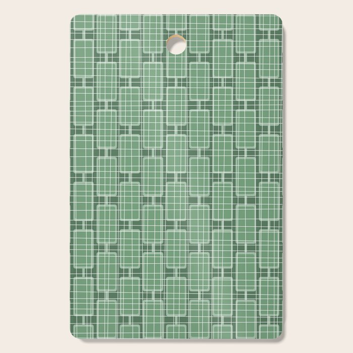 Mid Century Modern Woven Link Pattern in Green Cutting Board Gallery Image 1