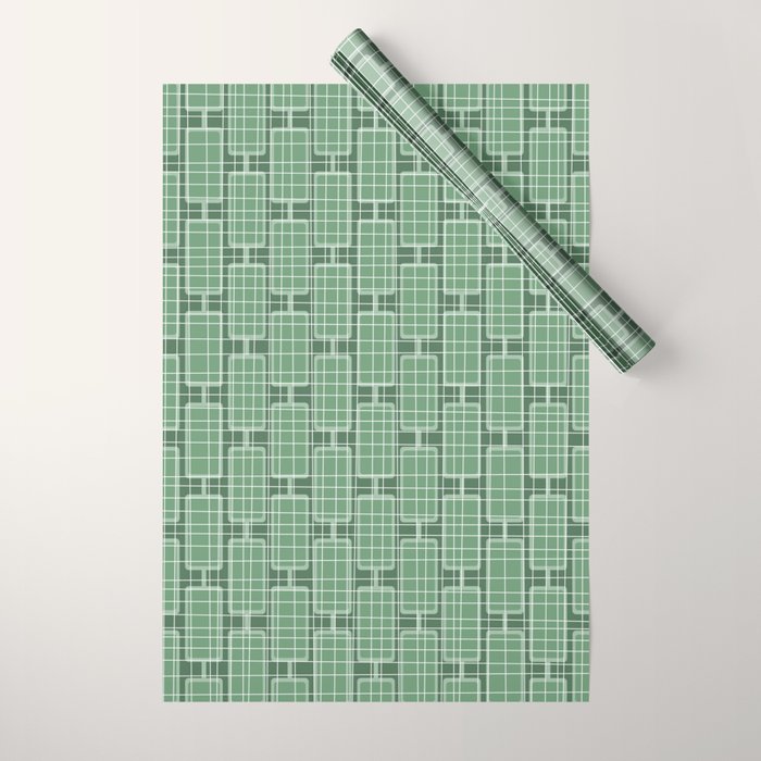 Mid Century Modern Woven Link Pattern in Green Wrapping Paper Gallery Image 1