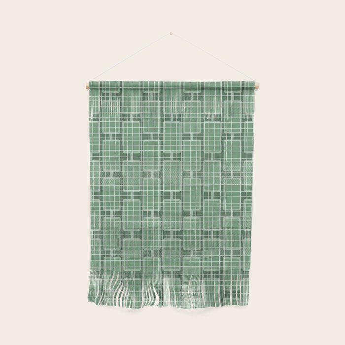 Mid Century Modern Woven Link Pattern in Green Wall Hanging Gallery Image 1