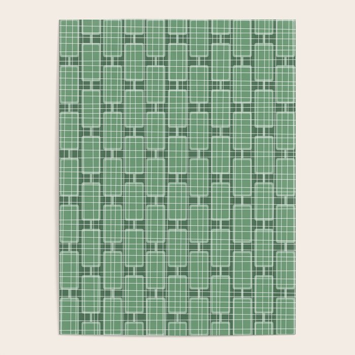 Mid Century Modern Woven Link Pattern in Green Poster Gallery Image 1