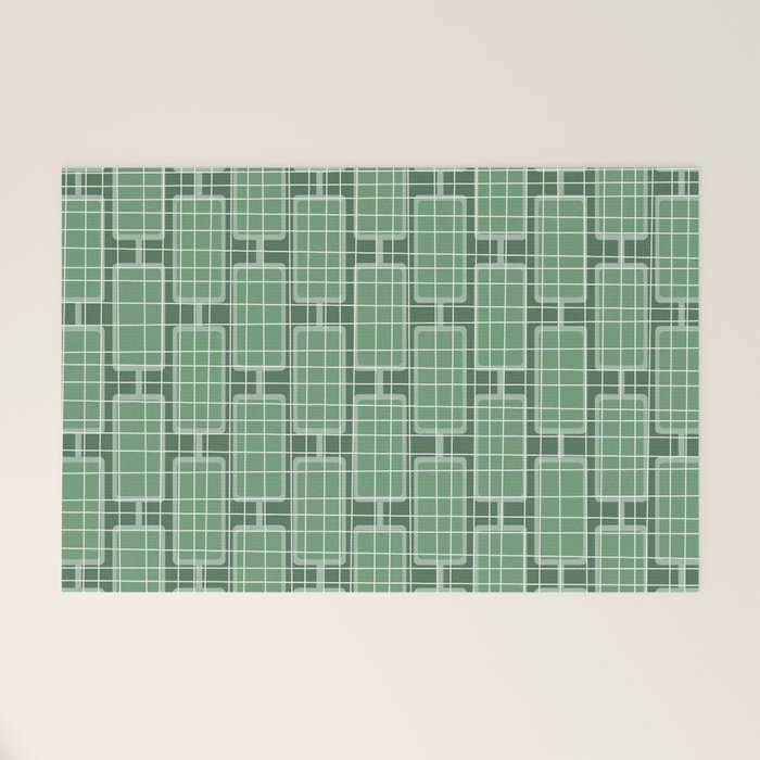 Mid Century Modern Woven Link Pattern in Green Welcome Mat Gallery Image 1