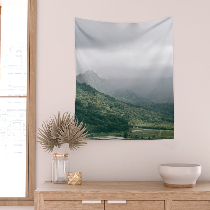 Hanalei Taro Fields - Hawaii Tropical Nature, Landscape Photography Wall Tapestry Gallery Image 2