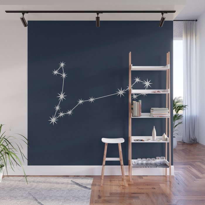 Pisces Zodiac Star Constellation Line Art Dark Blue Wall Mural Gallery Image 1