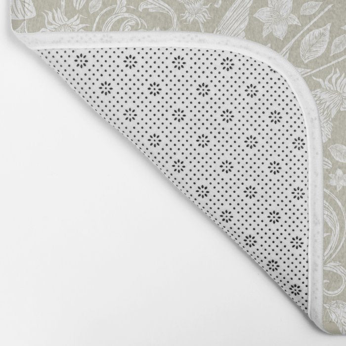 Vintage Elegant White Ivory Cream Swallows Floral Bath Mat Gallery Image 2