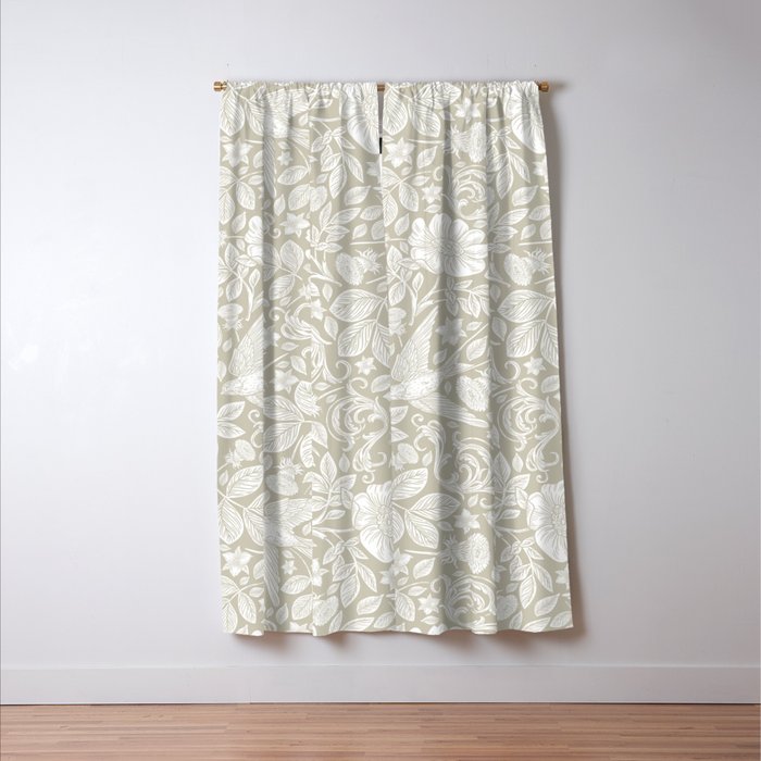 Vintage Elegant White Ivory Cream Swallows Floral Window Curtain Gallery Image 3