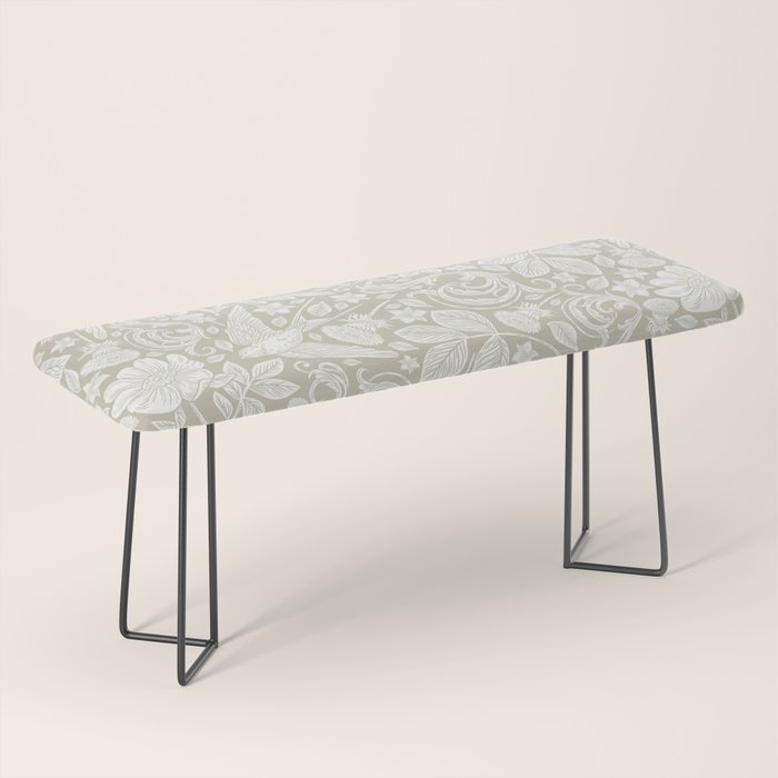 Vintage Elegant White Ivory Cream Swallows Floral Bench Gallery Image 1